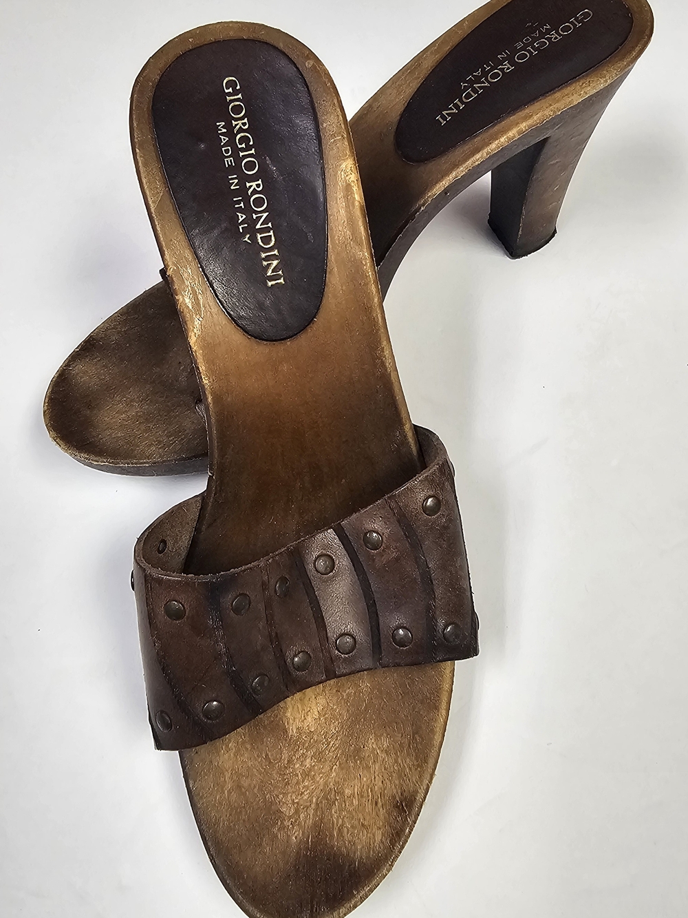 Brown Leather Studded Mule Heel